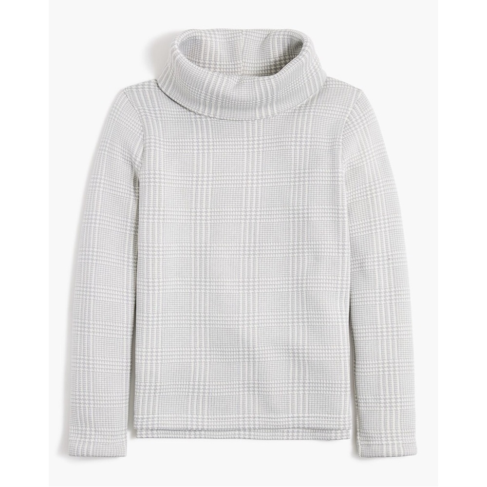 J Crew Plaid Funnelneck Fleece Pullover Sweatshirt Sweater in Grey, Size Medium